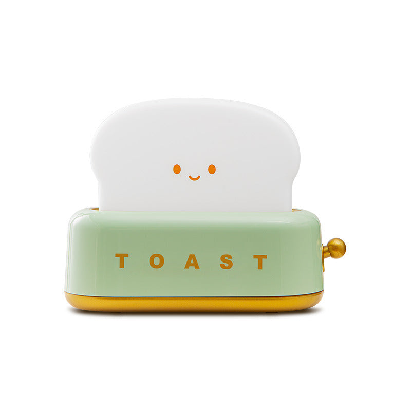 Adorable Toast-Shaped LED Night Light - Dimmable, Timer, USB-C Rechargeable, Long Battery Life Green