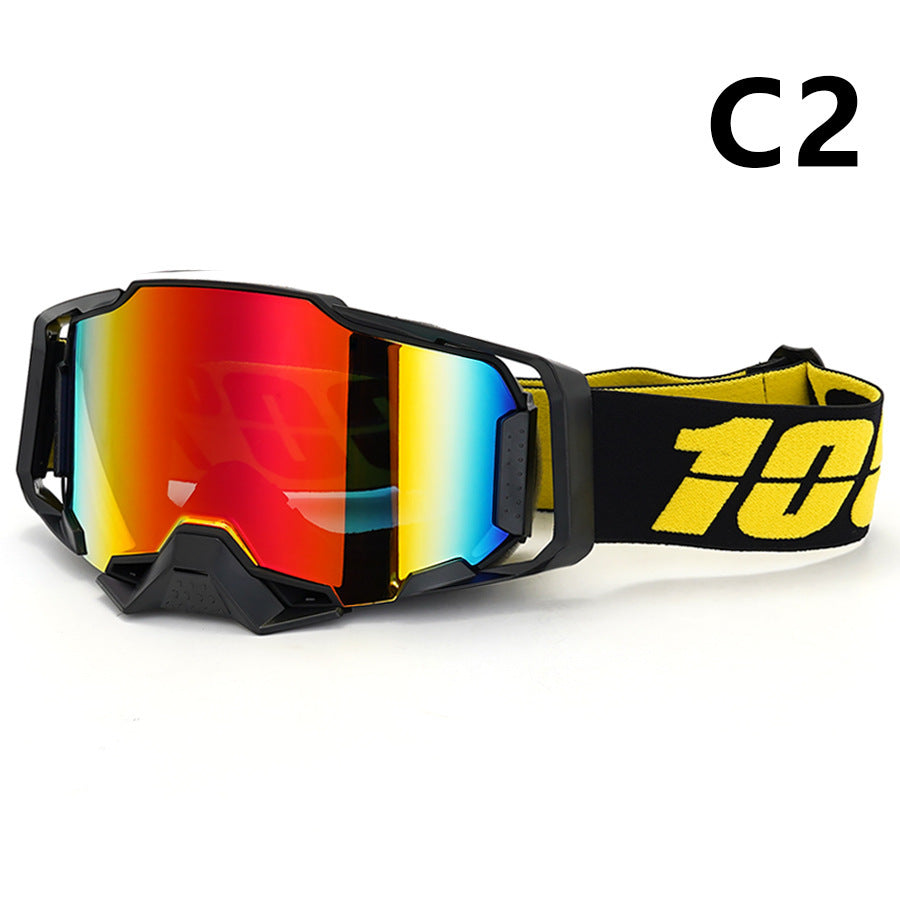 Professional Motocross & Ski Goggles - HiPER Lens, TPU Frame Black frame with yellow belt and red lens
