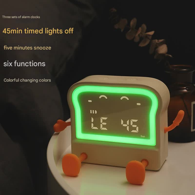 Adorable Toast-Shaped Digital Alarm Clock with Night Light & Phone Stand - Multifunctional Kids Clock milky