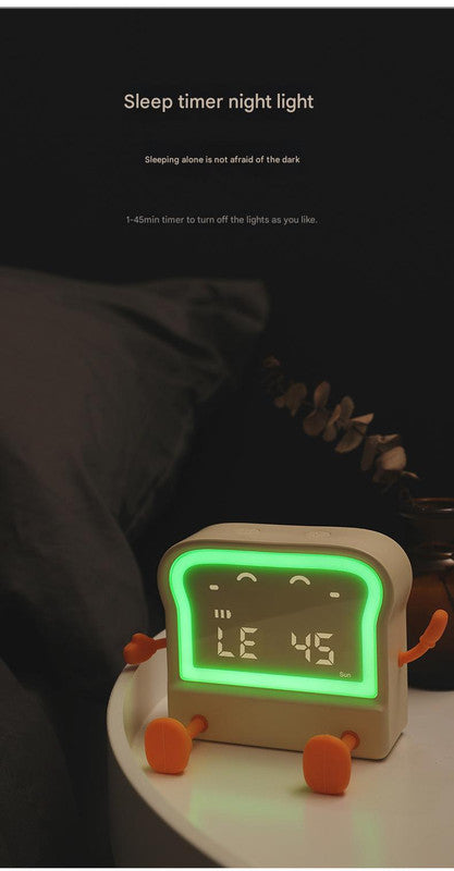Adorable Toast-Shaped Digital Alarm Clock with Night Light & Phone Stand - Multifunctional Kids Clock milky
