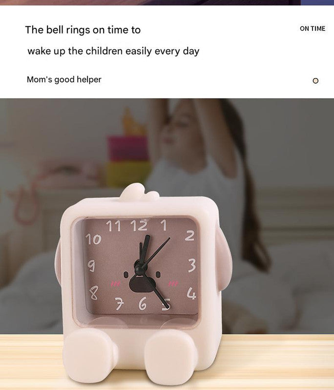Adorable Cartoon Animal Alarm Clock - Silent Quartz Movement, Loud Alarm, Battery Operated White Brown
