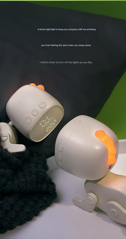 Adorable Dinosaur Alarm Clock & Visual Timer - Kids' Wake-Up Helper with Night Light & Multiple Ringtones white