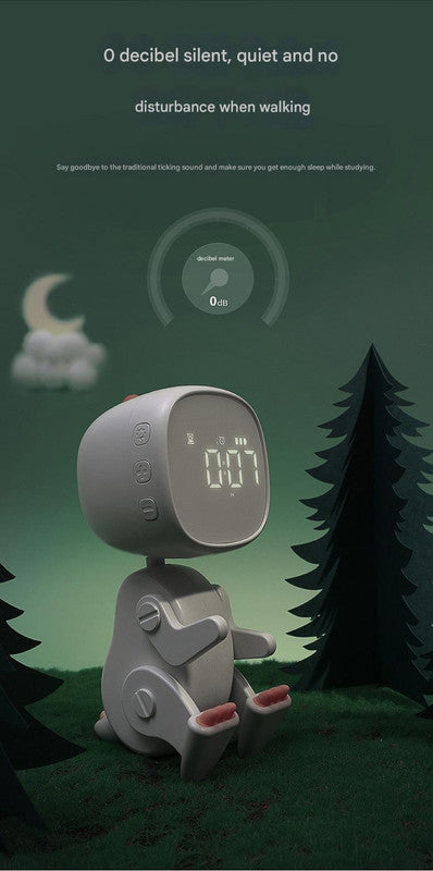 Adorable Dinosaur Alarm Clock & Visual Timer - Kids' Wake-Up Helper with Night Light & Multiple Ringtones white