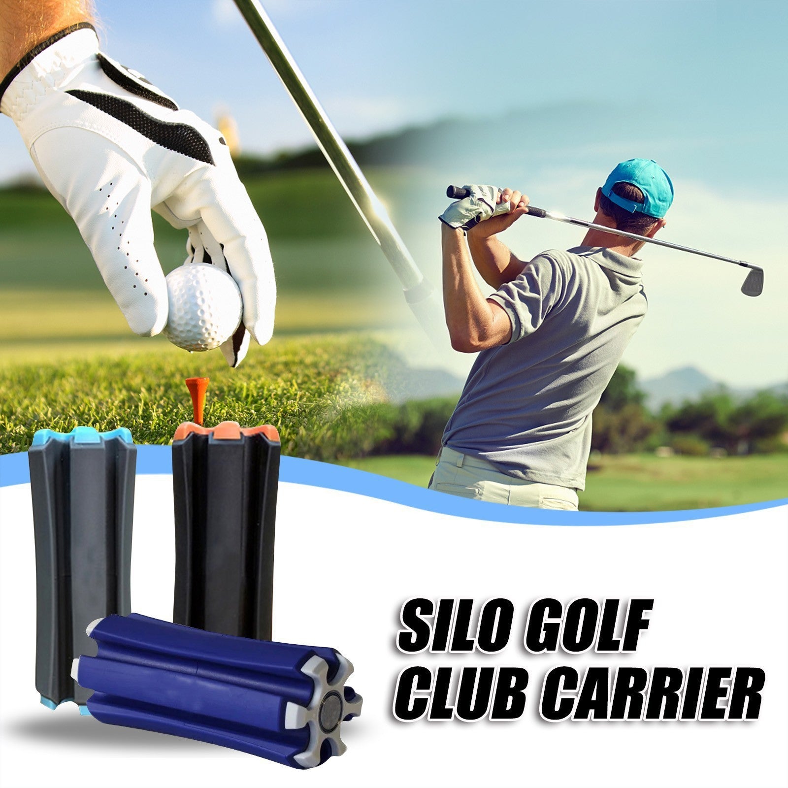 Portable Golf Club Carrier "SILO" - Holds 3 Clubs, Lightweight & Easy to Black Orange