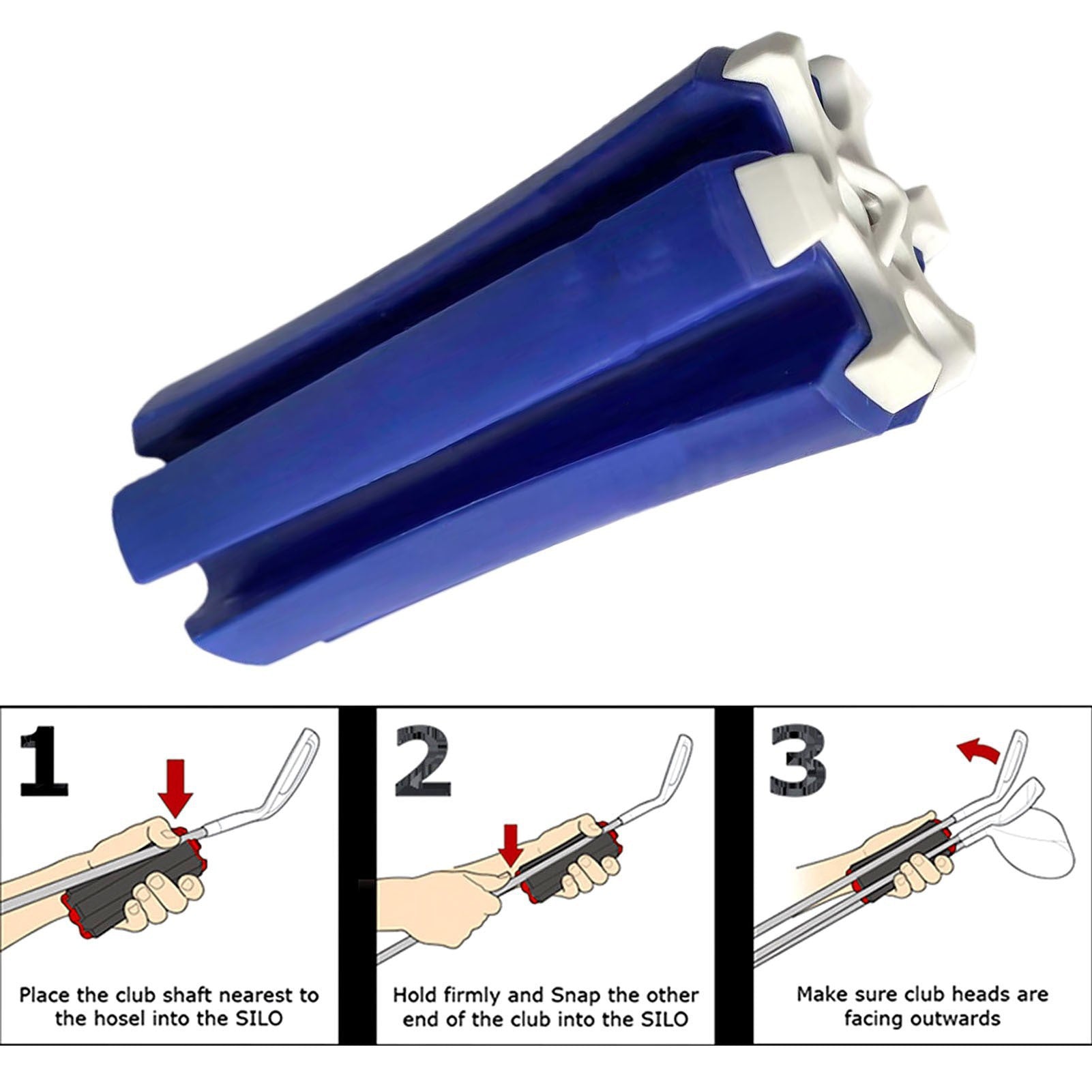 Portable Golf Club Carrier "SILO" - Holds 3 Clubs, Lightweight & Easy to Blue and white