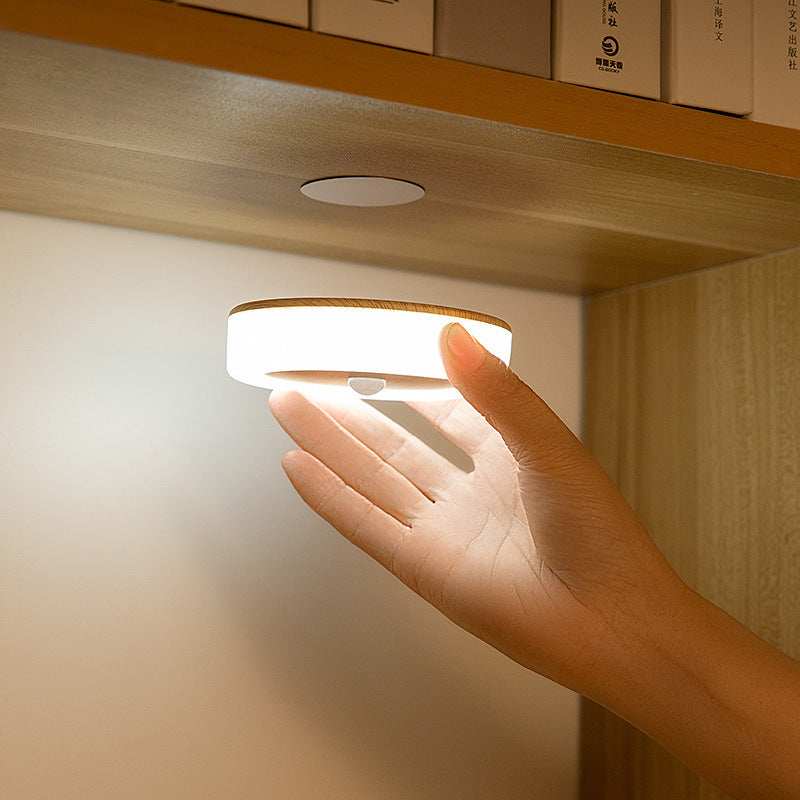 Smart Motion Sensor LED Night Light - USB Rechargeable, Magnetic Mount, 2 Light Temperatures Yellow-brown wood grain