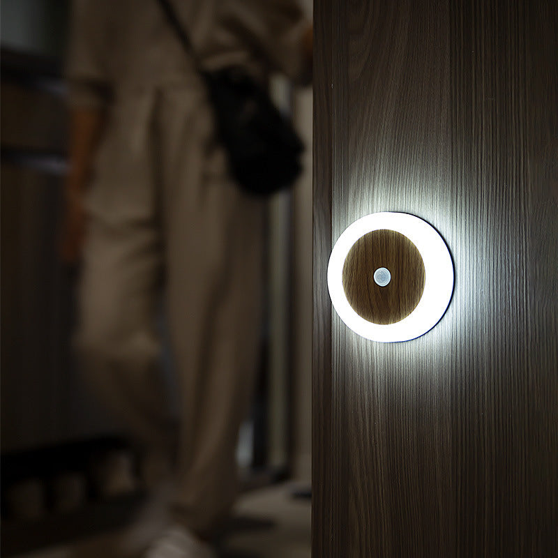 Smart Motion Sensor LED Night Light - USB Rechargeable, Magnetic Mount, 2 Light Temperatures Yellow-brown wood grain