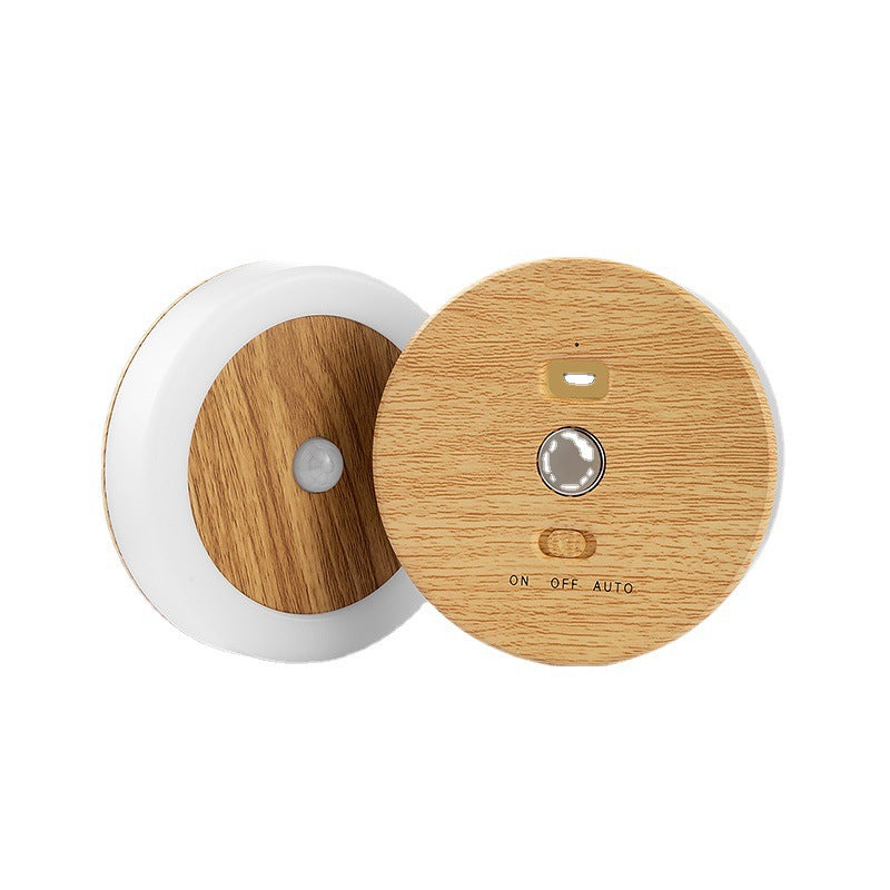 Smart Motion Sensor LED Night Light - USB Rechargeable, Magnetic Mount, 2 Light Temperatures Yellow-brown wood grain