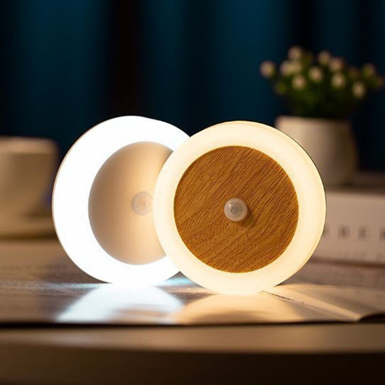 Smart Motion Sensor LED Night Light - USB Rechargeable, Magnetic Mount, 2 Light Temperatures Rosewood grain
