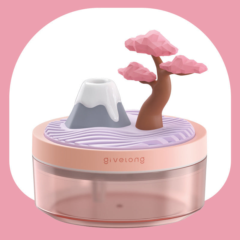 Landscape USB Humidifier with 7-Option Night Light - 320ml, Quiet Operation & Auto Shut-Off Cherry Blossom Tree
