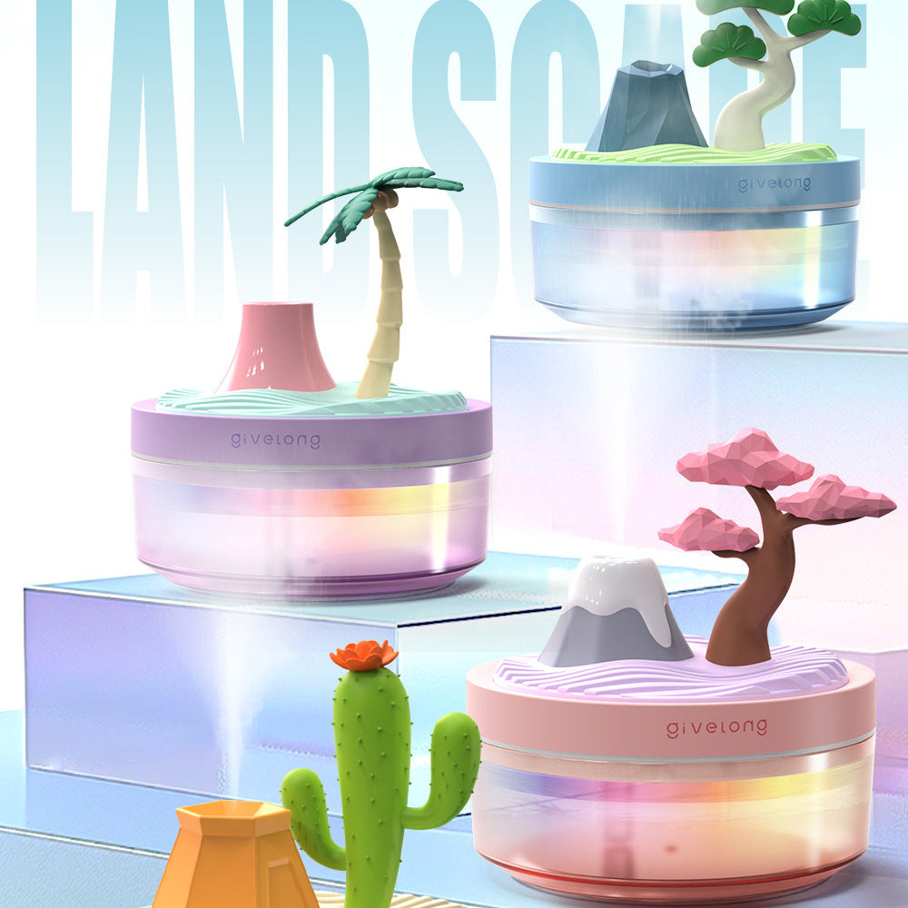 Landscape USB Humidifier with 7-Option Night Light - 320ml, Quiet Operation & Auto Shut-Off Cherry Blossom Tree