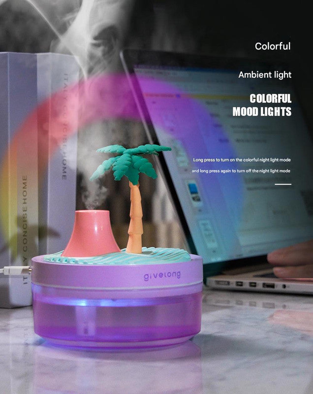 Landscape USB Humidifier with 7-Option Night Light - 320ml, Quiet Operation & Auto Shut-Off Cherry Blossom Tree