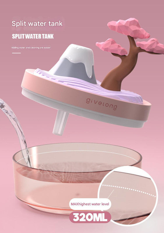 Landscape USB Humidifier with 7-Option Night Light - 320ml, Quiet Operation & Auto Shut-Off Cherry Blossom Tree