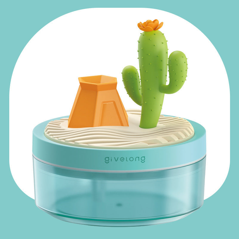 Landscape USB Humidifier with 7-Option Night Light - 320ml, Quiet Operation & Auto Shut-Off Cactus