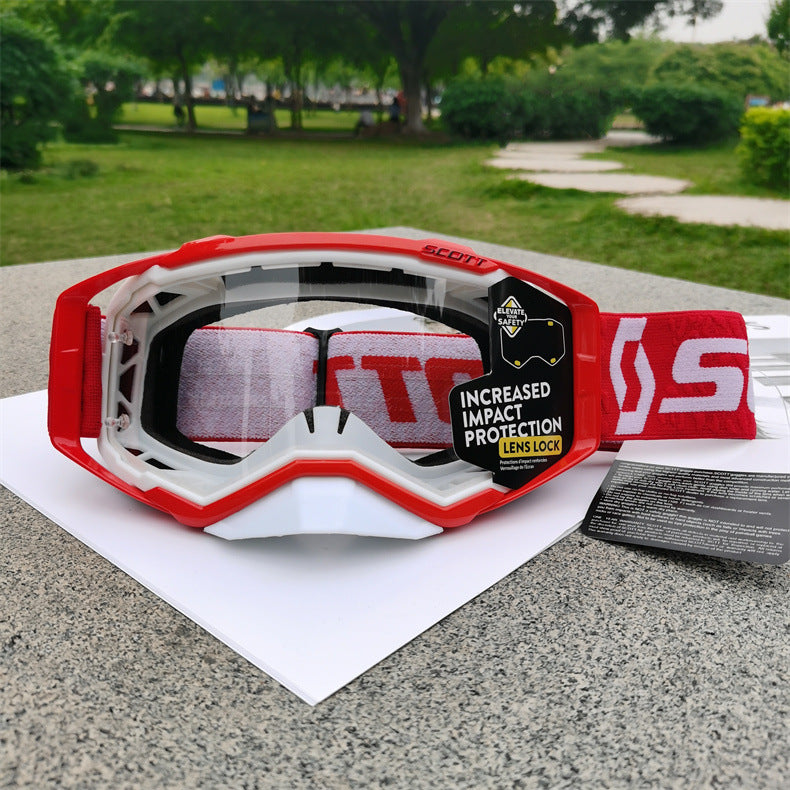 Performance Motocross & Off-Road Goggles - Increased Impact Protection with Lens Lock System White and red frame transparent piece