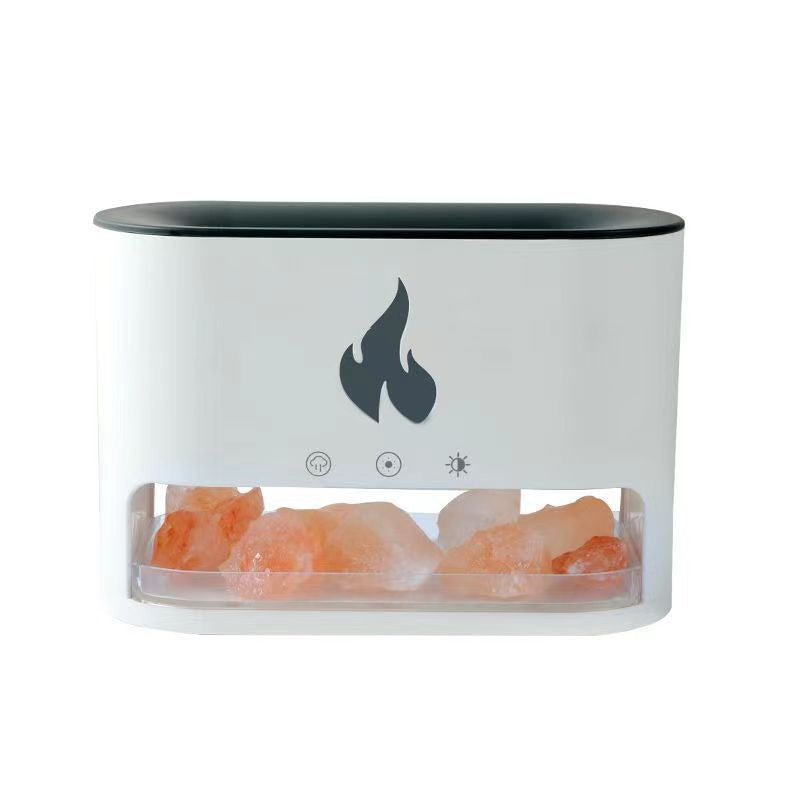 Himalayan Salt Stone Flame Aroma Diffuser & Humidifier - 7 Light Options, Ultrasonic, Auto Shut-Off white