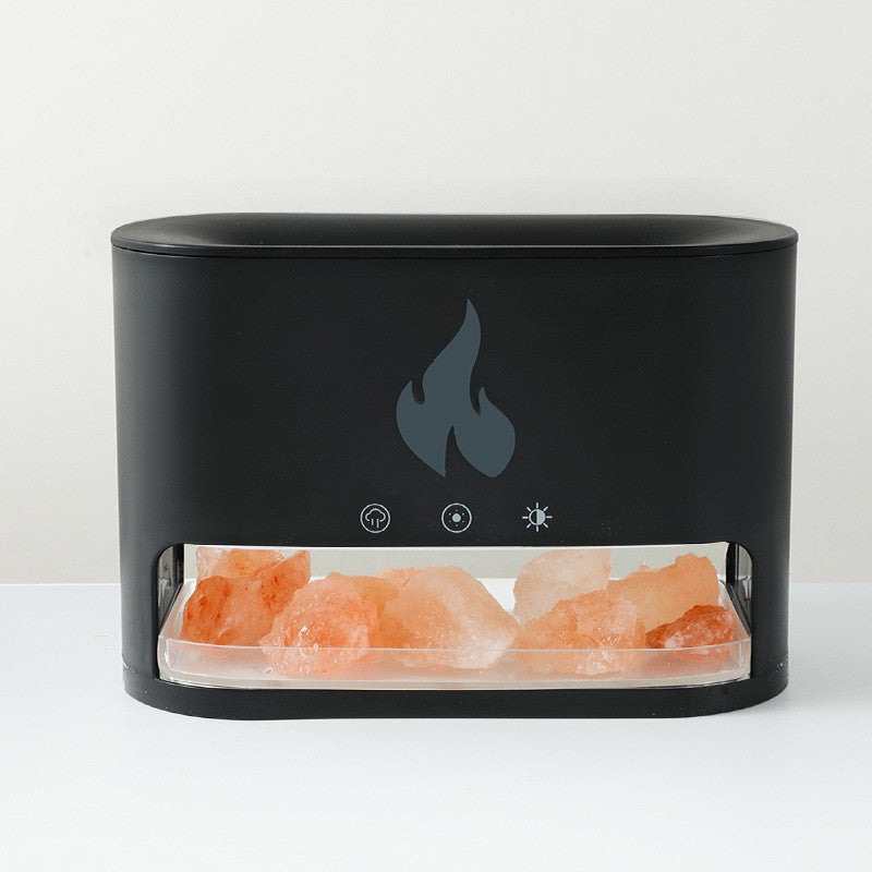 Himalayan Salt Stone Flame Aroma Diffuser & Humidifier - 7 Light Options, Ultrasonic, Auto Shut-Off black