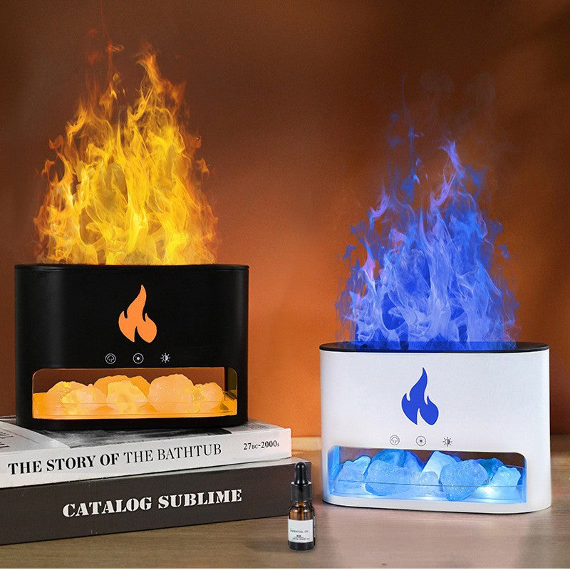 Himalayan Salt Stone Flame Aroma Diffuser & Humidifier - 7 Light Options, Ultrasonic, Auto Shut-Off black
