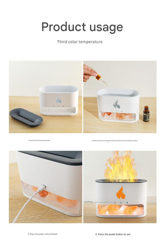 Himalayan Salt Stone Flame Aroma Diffuser & Humidifier - 7 Light Options, Ultrasonic, Auto Shut-Off black