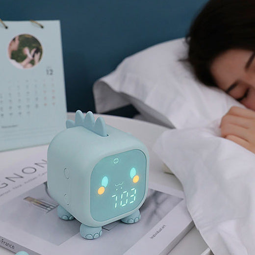 Cute Dinosaur Digital Alarm Clock- Sleep Trainer, Night Light, 6 Ringtones & Temperature Display pink