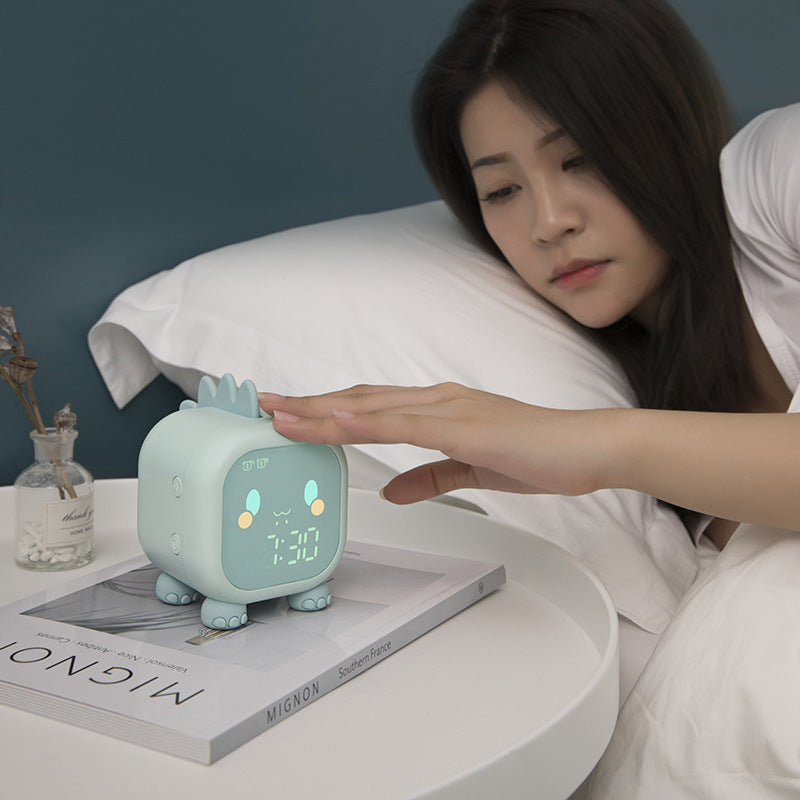 Cute Dinosaur Digital Alarm Clock- Sleep Trainer, Night Light, 6 Ringtones & Temperature Display pink