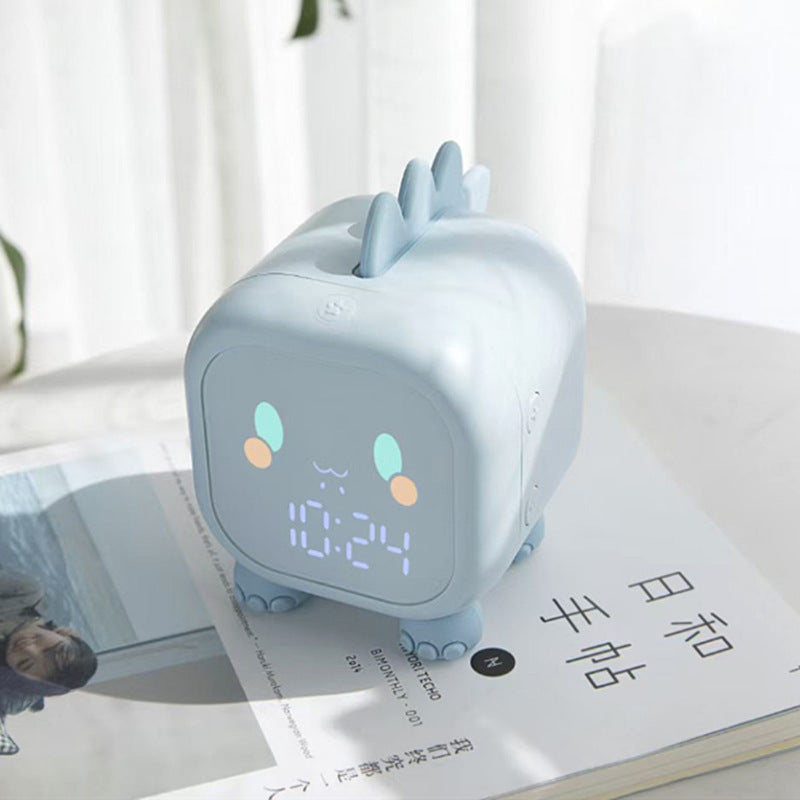 Cute Dinosaur Digital Alarm Clock for Kids - Sleep Trainer, Night Light, 6 Ringtones & Temperature Display Blue