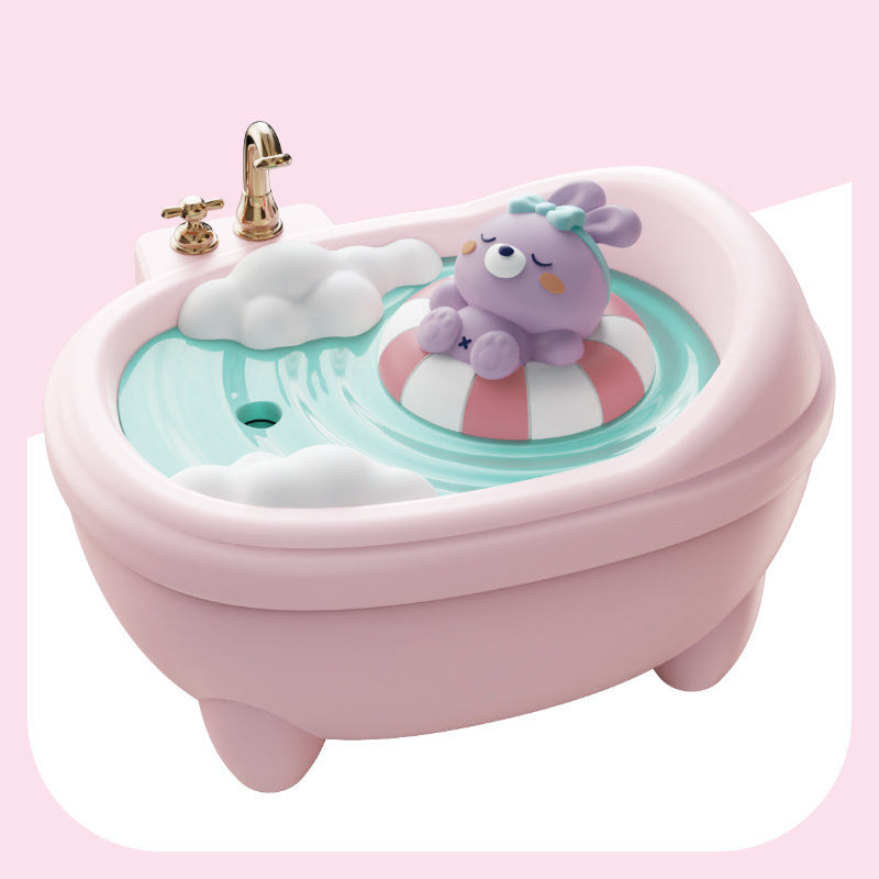 Adorable Bathtub Humidifier with Colorful Night Light - USB-C, 340ml, Auto Shut-Off Pink Rabbit