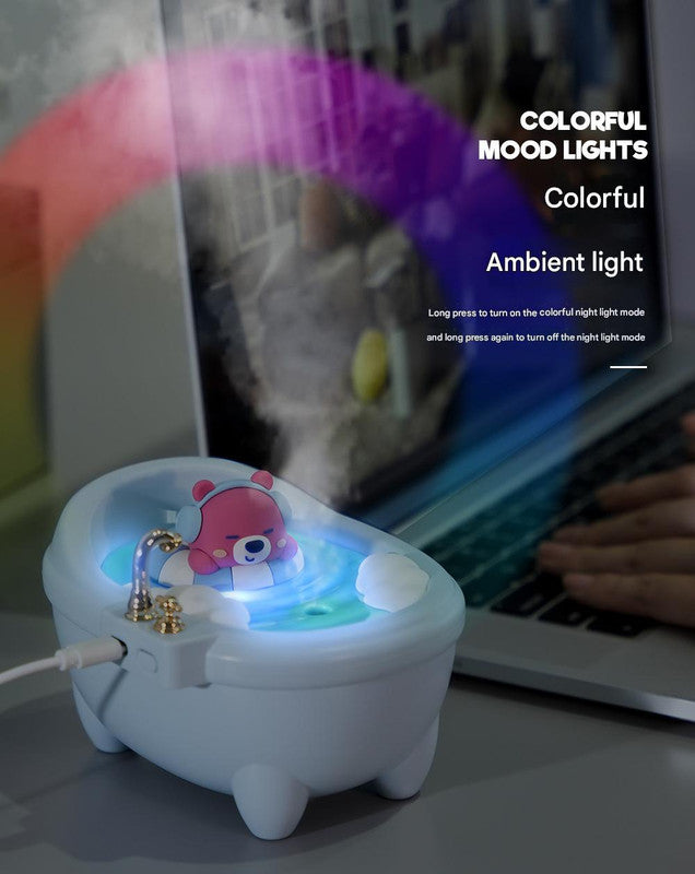 Adorable Bathtub Humidifier with Colorful Night Light - USB-C, 340ml, Auto Shut-Off Pink Rabbit