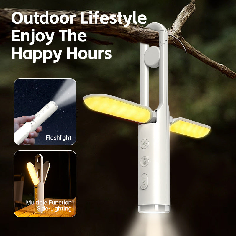 Multi-Function Folding LED Camping Lantern & Flashlight - USB Rechargeable, 3 Light Modes + SOS Black