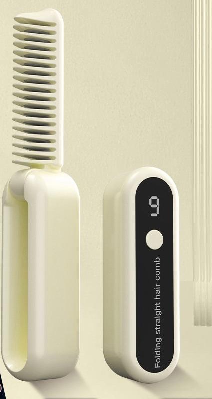 Foldable Wireless Hair Straightener Comb - 9 Temperature Settings, Anti-Scald, USB-C Rechargeable yellow