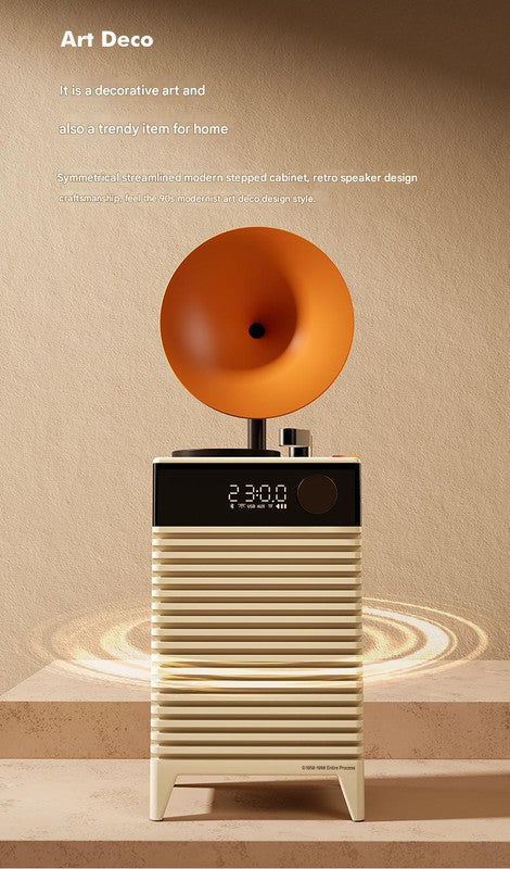 Art Deco Retro Bluetooth Speaker with Gramophone Horn & Ambient Light - Multi-Function Audio Player pink