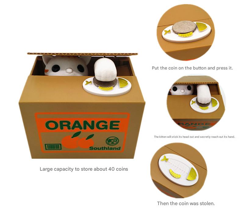 Adorable Cat Stealing Coin Piggy Bank - Automatic Money Saving Box for Kids & Adults Strawberry white cat