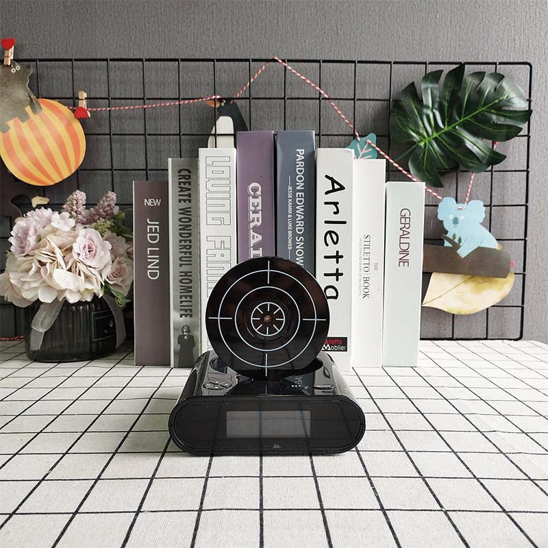 Gun Alarm Clock - Target Shooting Alarm with Infrared Gun, Recordable Alarm & Game Modes Black