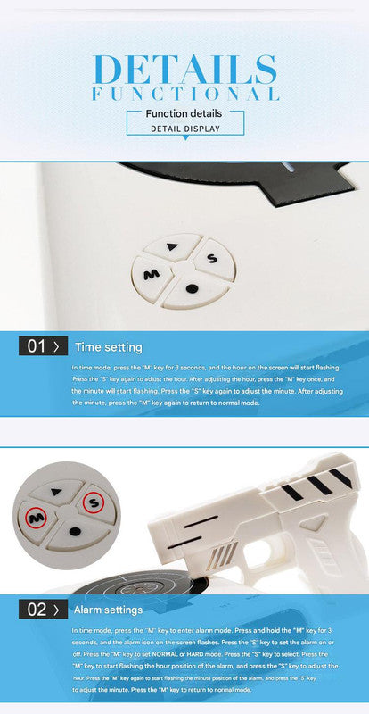 Gun Alarm Clock - Target Shooting Alarm with Infrared Gun, Recordable Alarm & Game Modes Camouflage