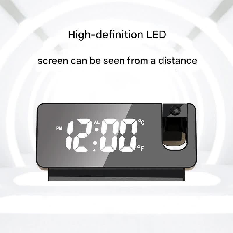 LED Digital Projection Alarm Clock - Temperature, Date, Snooze & 180 Adjustable Projector White shell white light