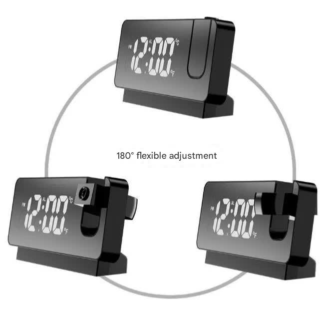 LED Digital Projection Alarm Clock - Temperature, Date, Snooze & 180 Adjustable Projector White shell white light