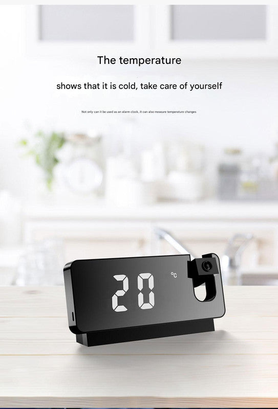 LED Digital Projection Alarm Clock - Temperature, Date, Snooze & 180 Adjustable Projector White shell white light