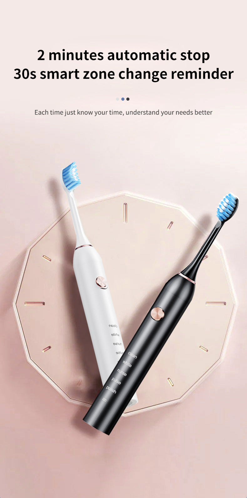 Professional Sonic Electric Toothbrush - 5 Modes, 40000 VPM, 180-Day Battery, IPX7 Waterproof with 4 Brush Heads pink