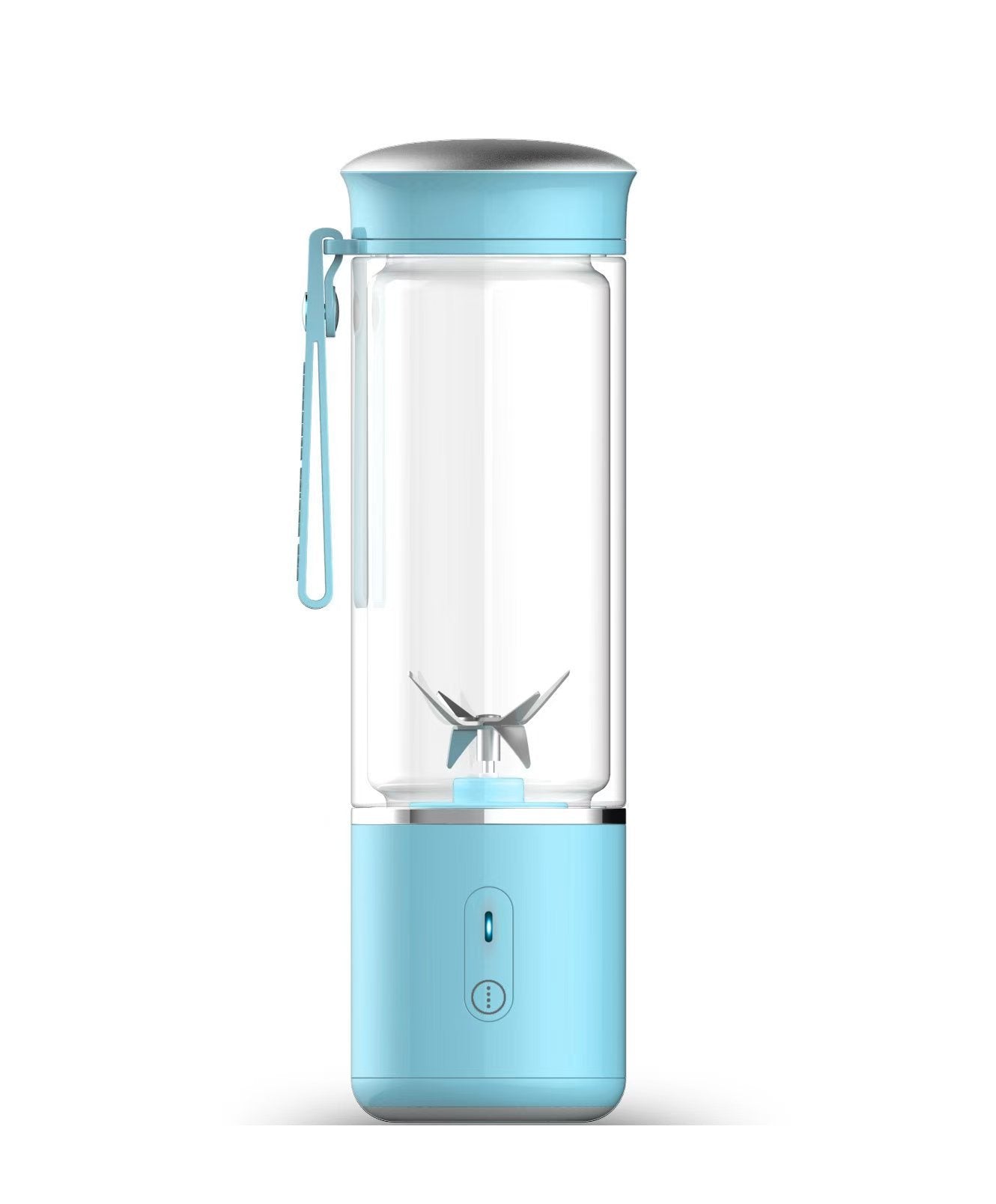 Portable Electric Juicer Blender - 450ml Glass Cup, 6-Blade, 20000RPM, USB Rechargeable Light blue