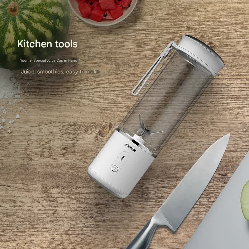 Portable Electric Juicer Blender - 450ml Glass Cup, 6-Blade, 20000RPM, USB Rechargeable Light blue
