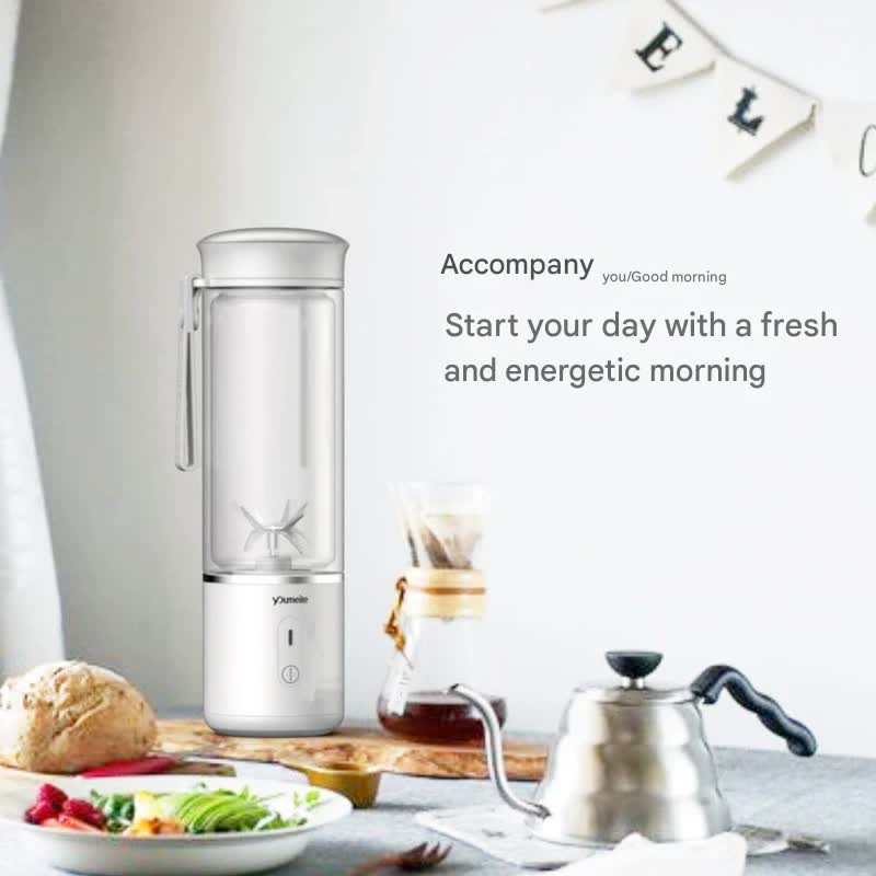 Portable Electric Juicer Blender - 450ml Glass Cup, 6-Blade, 20000RPM, USB Rechargeable Light blue
