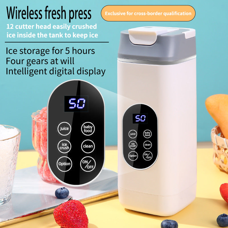 Wireless Portable Juicer Blender - 420ml, 12 Blades, 5-Hour Ice Storage, Digital Display & USB-C Charging white