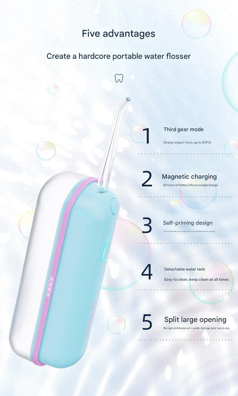 Mini Portable Oral Irrigator - IPX68 Waterproof, UV Sterilization, 3 Modes, Magnetic Charging white