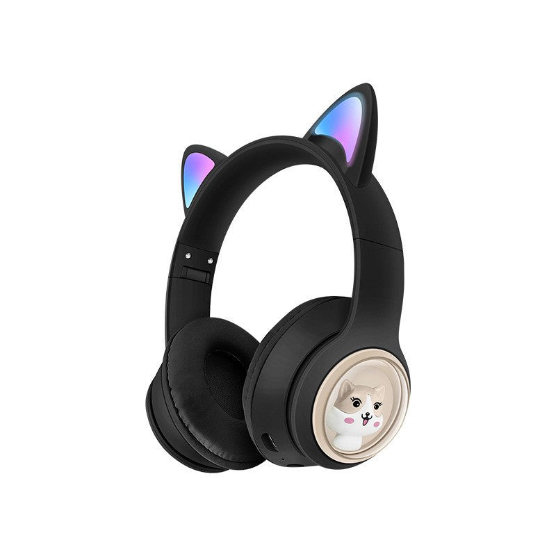 Cute Cat Ear Wireless Headphones - BT5.3, LED Lights, TF Card Slot, Soft Protein Padding black