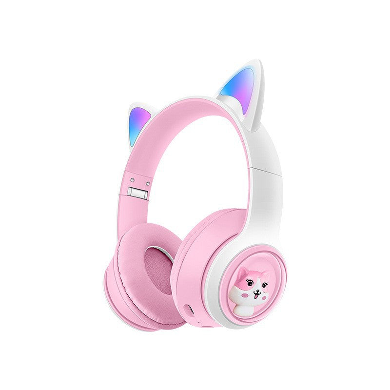 Cute Cat Ear Wireless Headphones - BT5.3, LED Lights, TF Card Slot, Soft Protein Padding Pink