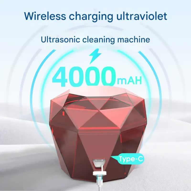 Portable Ultrasonic Cleaner with UV Sterilization - 45kHz, 2 Modes, 180ml, 4000mAh Rechargeable Claret