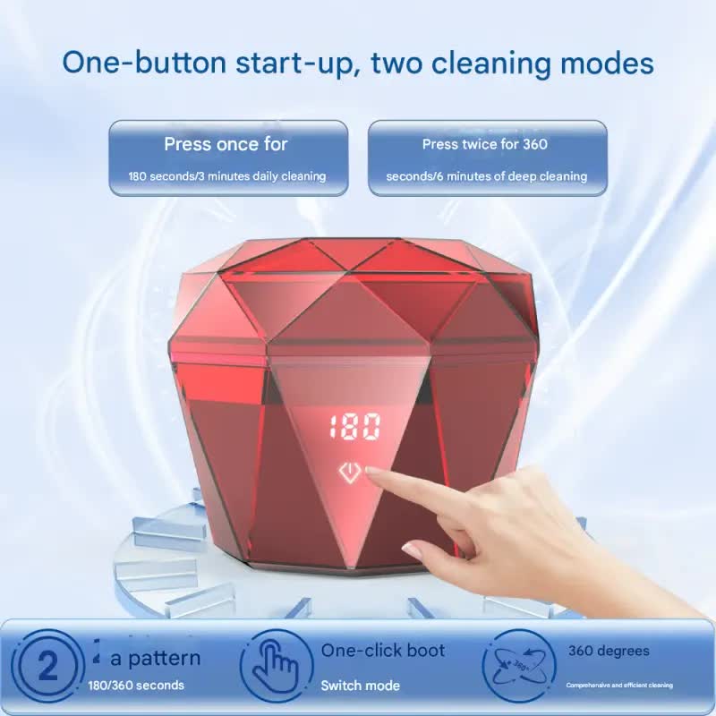 Portable Ultrasonic Cleaner with UV Sterilization - 45kHz, 2 Modes, 180ml, 4000mAh Rechargeable Claret