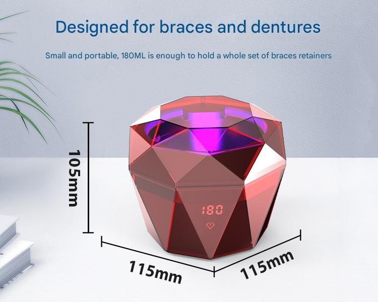 Portable Ultrasonic Cleaner with UV Sterilization - 45kHz, 2 Modes, 180ml, 4000mAh Rechargeable Purple