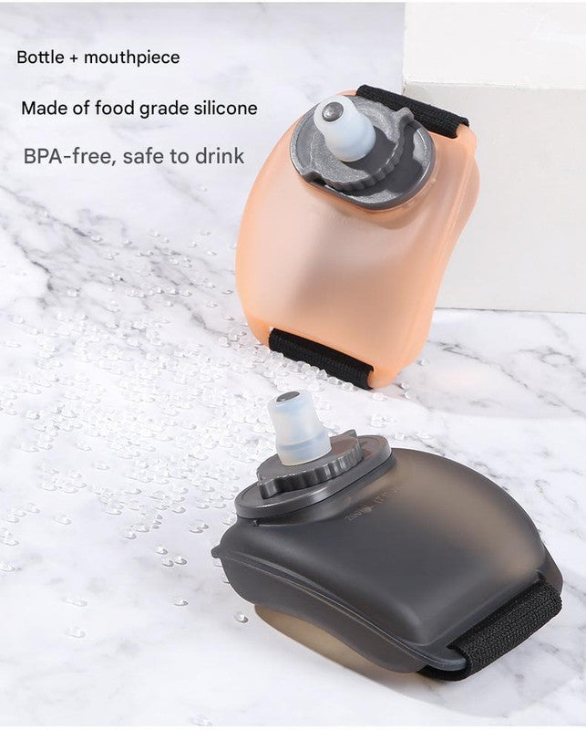 Wearable Sports Wrist Water Bottle - 200ml BPA-Free Silicone Flask with Adjustable Strap & Bite Valve Orange