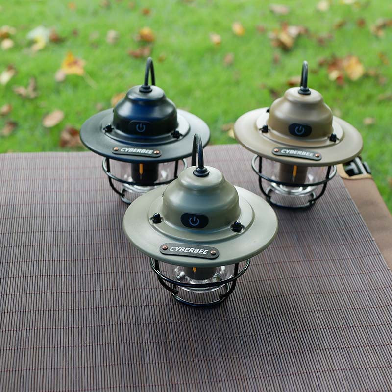 Retro LED Camping Lantern with Multiple Light Modes - USB Rechargeable, Hanging Design black